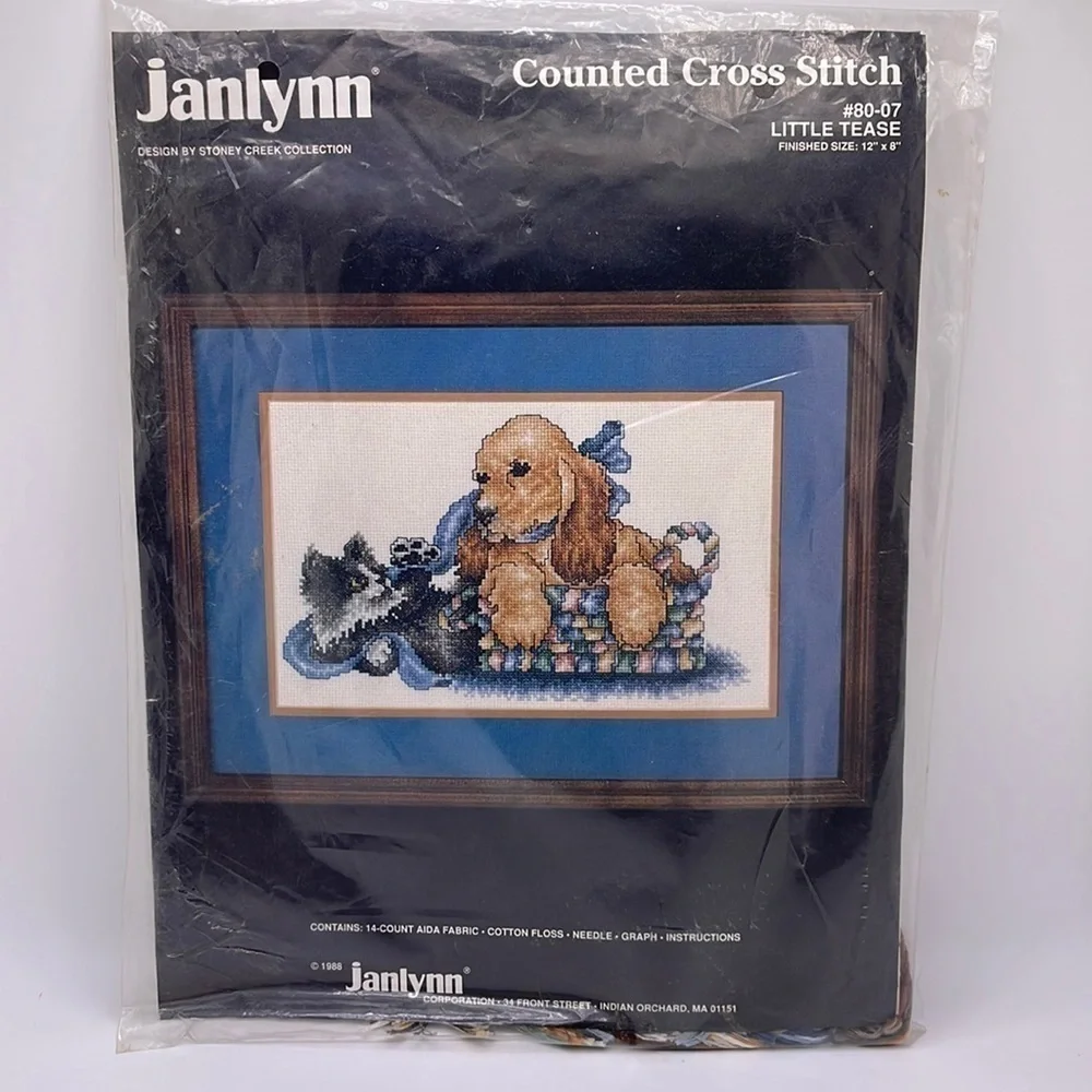Janlynn Counted Cross Stitch “Little Tease” Puppy and Kitten